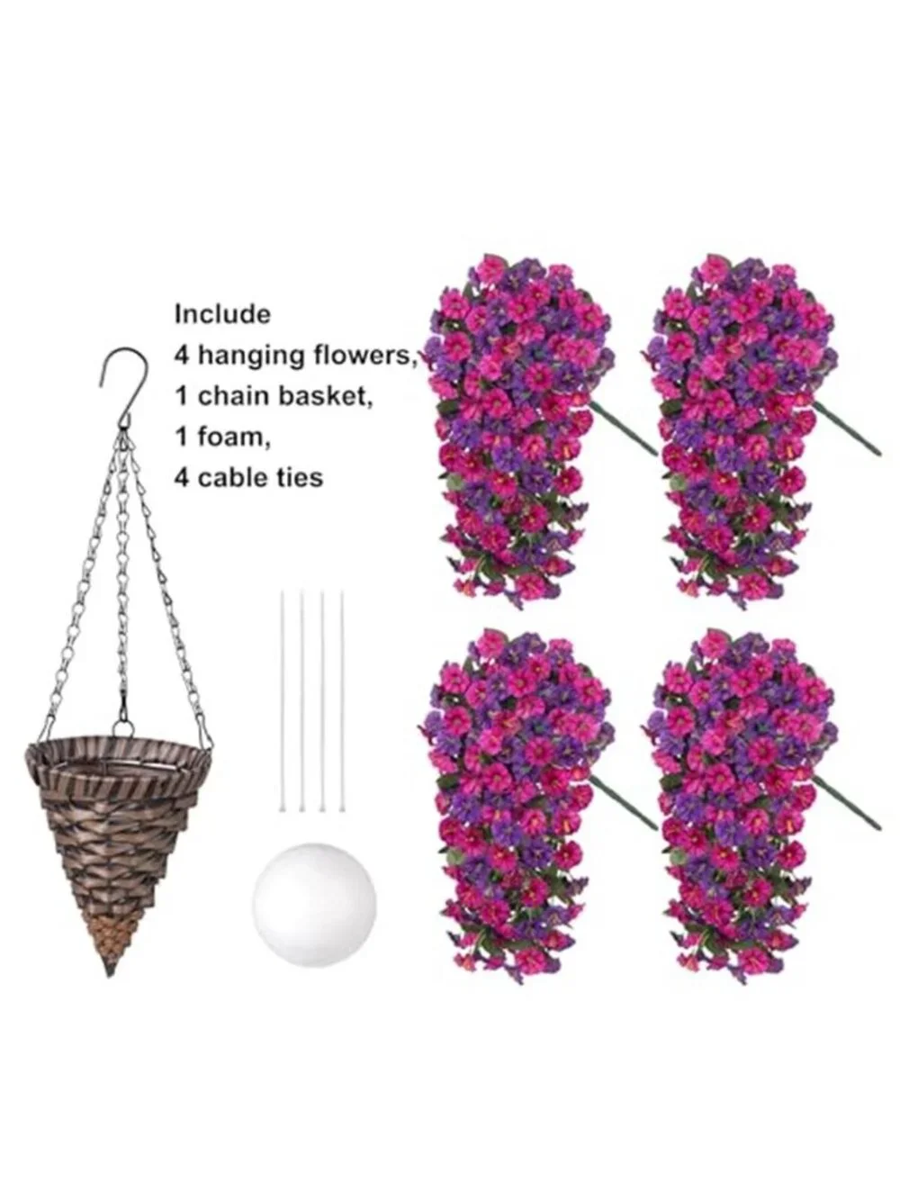 Artificial Hanging Orchid Flowers Purple Fuchsia Faux Plant Basket Outdoor Decor